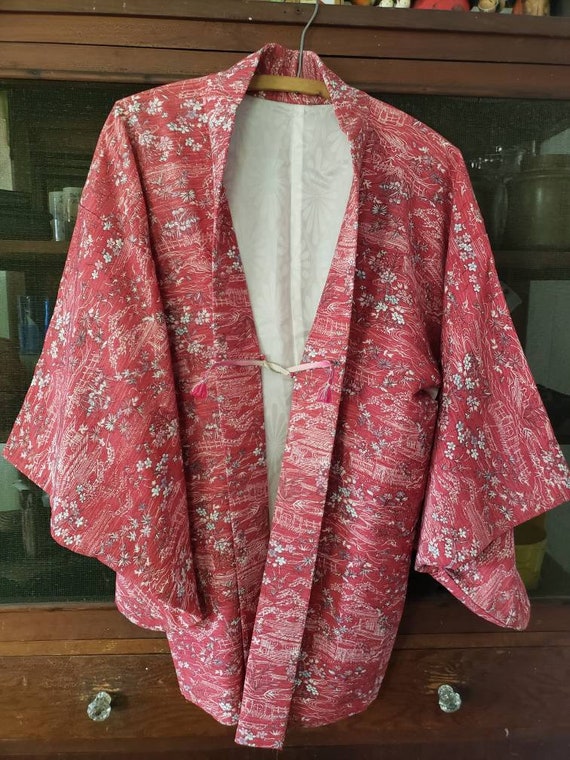 Vintage casual Kimono yukata hoari cardigan. Red … - image 7