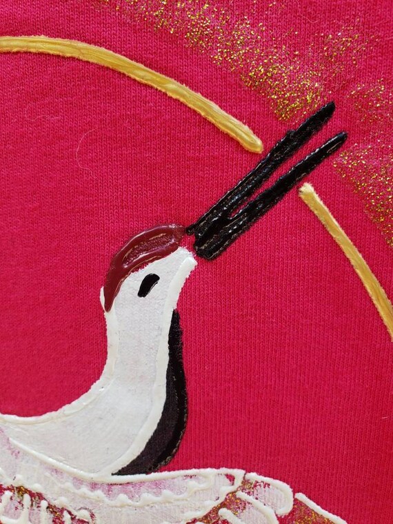 Hand painted crane puff paint and glitter on Hot … - image 6