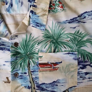 Hawaiian aloha print men's rayon short sleeve shirt. image 1