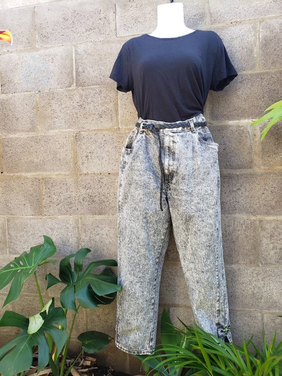 80' black grey acid wash Chic denim jeans.