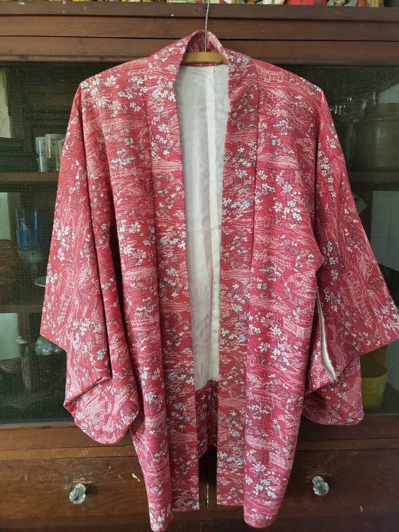 Vintage casual Kimono yukata hoari cardigan. Red … - image 5