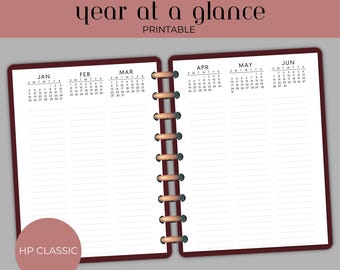 2026 Year at a Glance, Happy Planner Classic, Printable calendar, digital download