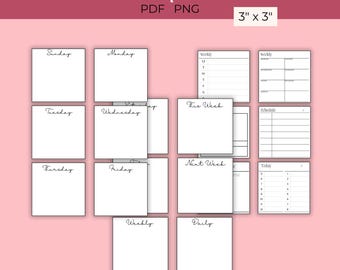 Weekly Printable Sticky Notes, minimal style, Planner Cards, Sticky Note Template