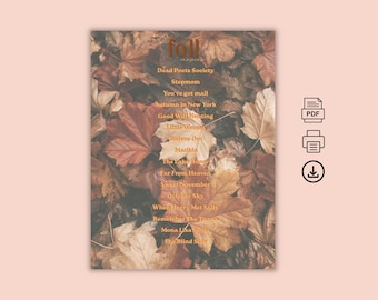 Fall Movie List, Printable PDF, Fall Bucket List, Cozy Fall Movies, Movie Night Journal
