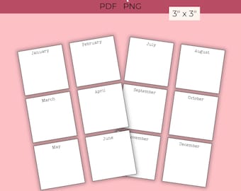 Monthly Printable Sticky Notes, Mini Monthly Cards, Sticky Note template