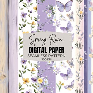 Spring  Seamless Pattern, Scrapbook Paper, Paper Craft, Printable paper, Digital Paper,spring florals, butterflies purple,distressed pattern