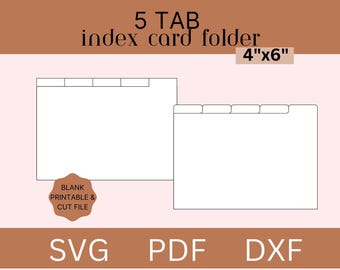 4 x 6 Index Card Divider Template, Index Card Tab SVG, Recipe Card Organization, Flash Card Template