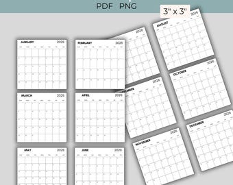2026 Mini Calendars, Printable Calendar, Post It Notes, Sticky Notes, Card Calendar
