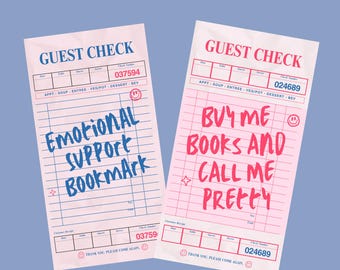 Guest Check Printable Bookmarks, Book Lover Gift, Book Club, Bookish Printable