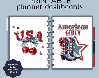 USA 4th July Printable Planner Dashboard, Independence Day, journal and planner insert