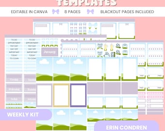 Erin Condren Sticker Canva Template, Planner Stickers, Weekly Sticker Template
