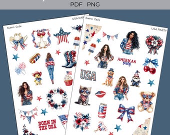 Western 4th July Stickers: Cowgirl Planner Stickers (Digital Download)
