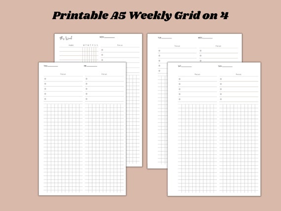 A5 Weekly on 4 Printable Insert A5 Weekly Printable Insert - Etsy
