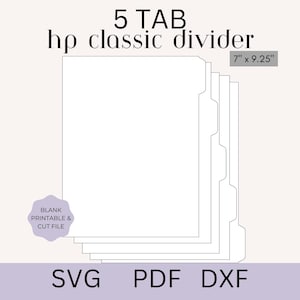 Happy Planner Divider Template, 5 Tab Divider SVG, Divider PDF, Printable Planner Divider