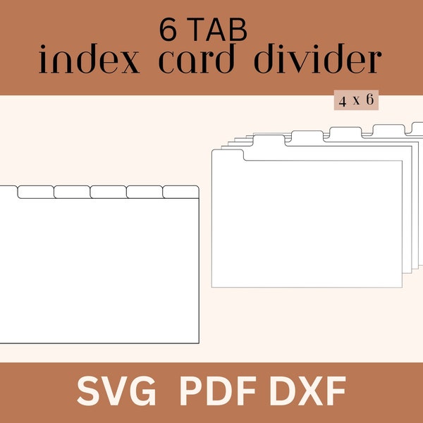 4 x 6 Index Card Divider Template, Index Card Tab SVG, Recipe Card Organization, Flash Card Template