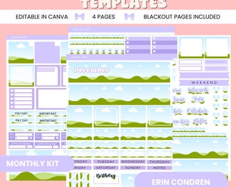 Erin Condren Sticker Canva Template, Planner Stickers, Monthly Sticker Template