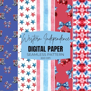Western Independence Day Seamless Pattern, 4th July Digital Paper, journal, scrapbook, and paper crafting