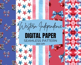 Western Independence Day Seamless Pattern, 4th July Digital Paper, journal, scrapbook, and paper crafting