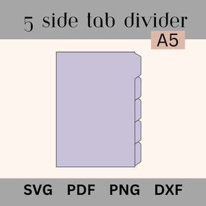 A5 Planner Dividers Template, 5 seitliche Reiter, bedruckbare Planer Divider, Planer SVG, PDF