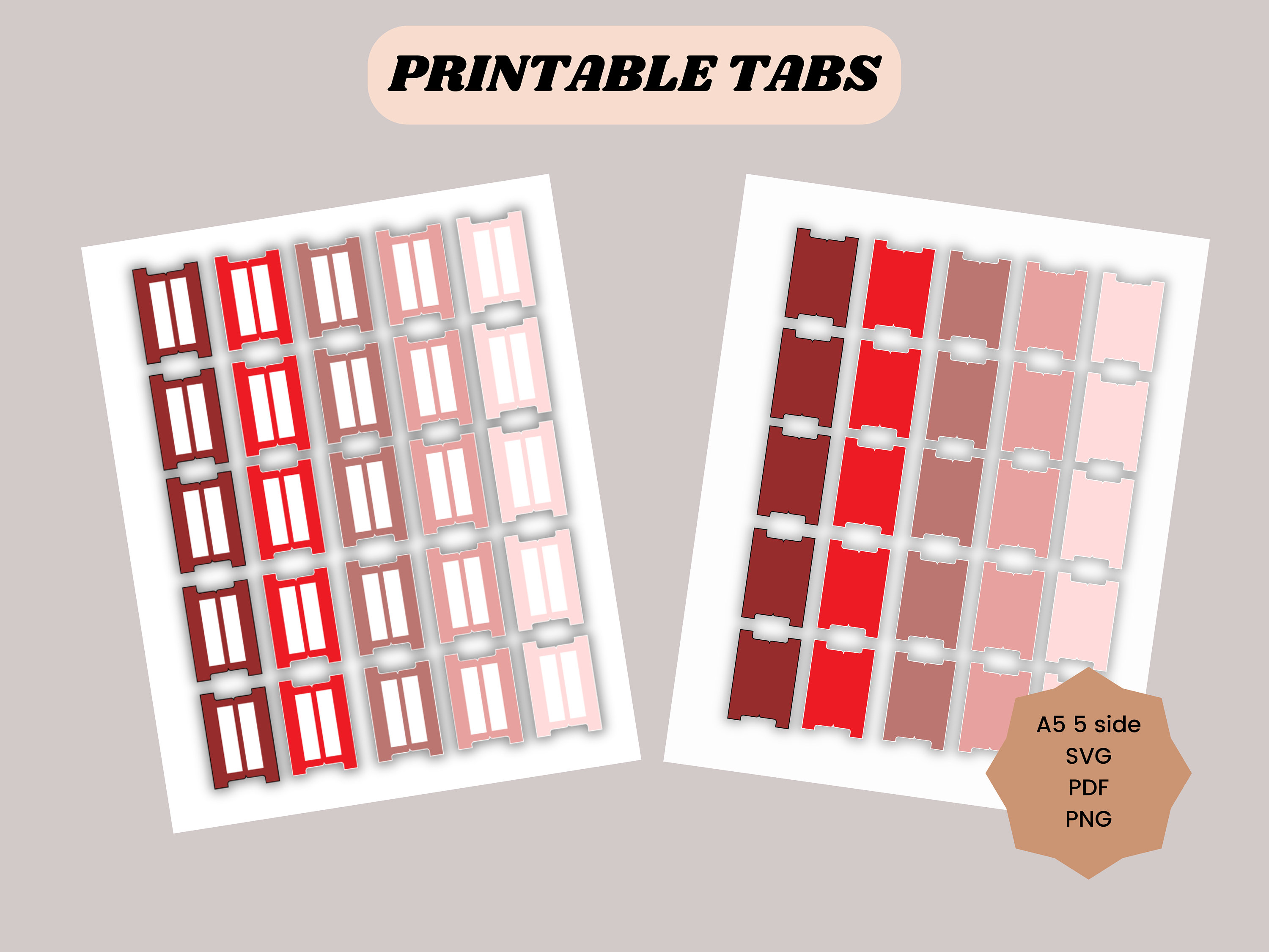 A5 Printable Tabs 5 Side Tabs/ Tab Template A5/ Svg Cut File Planner ...
