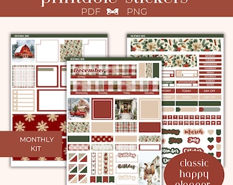 December Planner Stickers, Monthly Happy Planner Classic, Christmas Printable Sticker Kit, PNG/PDF