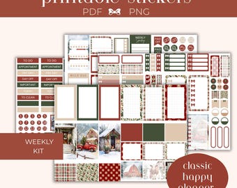 December Planner Stickers, Weekly Happy Planner Classic, Christmas Printable Sticker Kit, PNG/PDF