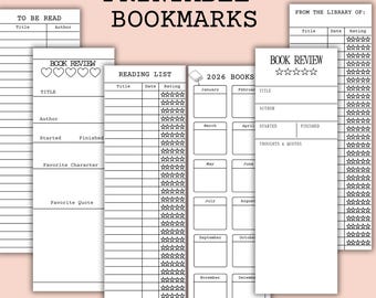 Book Review Bookmarks, Reading List, Book Club Gift (PDF Printable)