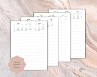 2027 Calendar Happy Planner Insert, Year at a glance,  Printable PDF, Monday/ Sunday Start