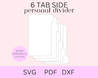 Personal Planner Divider Template, 6 Side Tab, PDF/PNG/SVG