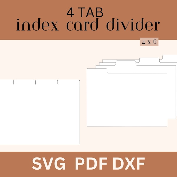 4 x 6 Index Card Divider Template, Index Card Tab SVG, Recipe Card Organization, Flash Card Template