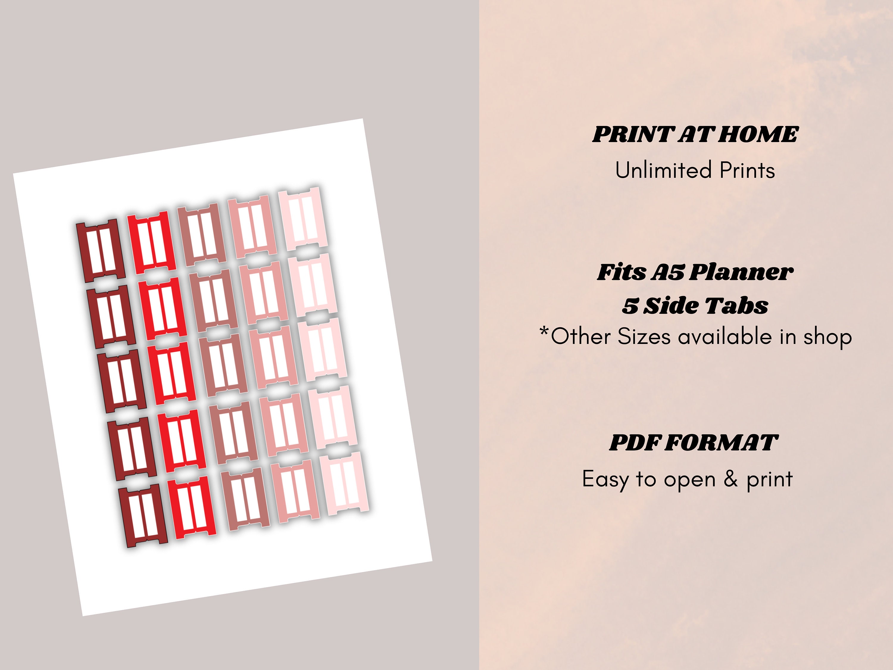 A5 Printable Tabs 5 Side Tabs/ Tab Template A5/ Svg Cut File Planner ...