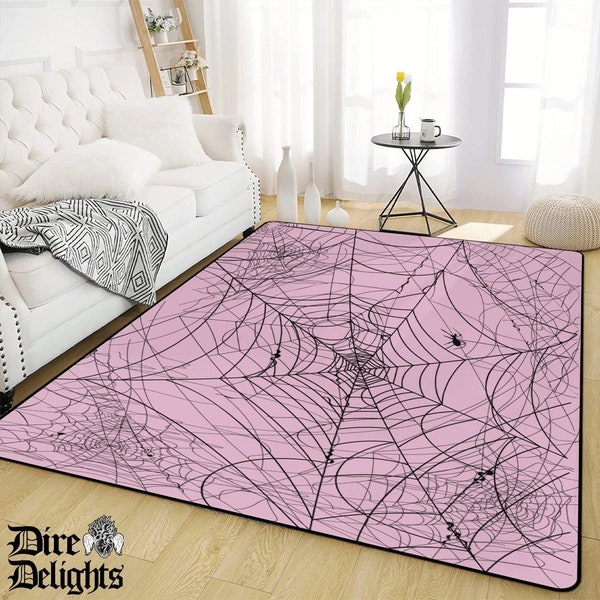 Pastel Goth Spiderweb Mat, Pink Goth Spider Web Big Rectangular Rug,Kawaii Gothcore Carpet, Gothic Witch Decor, Goth Multiple Size Rug