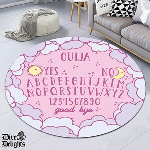 Kawaii Ouija Board Mat, Pastel Goth Spirit Board Round Rug, Fluffy Clouds Good Bye Ouija Carpet, Gothic Witch Decor, Goth Harajuku Round Rug