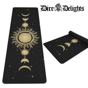 Sun and Moon Phases Yoga Mat,Wiccan Fitness Rubber Mat,Health Goth Yoga Mat, Gothic Mystic Yoga Mat, Namaste Yoga Mat,Pilates Mat