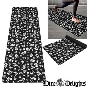 Skull and Bones Yoga Mat,Skeleton Fitness Rubber Mat, Health Goth Yoga Mat, Skulls Gothic Yoga Mat,Namaste Yoga Mat, Chakra Mat, Pilates Mat