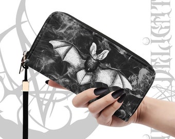 Goth Smoked Bat Wallet,Witchy Goth Clutch Wallet,Gothic Purse,PU Leather Wallet, Halloween Wallet,Horror Lover,Vampire Chiroptera Bat Wallet