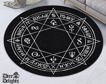 Divination Round Rug, Runes From Hell Door Mat, Satanic Magic Circle Carpet, Witch Gothic Rug, Rock Goth Home Decor, Mystic Ritual Rug