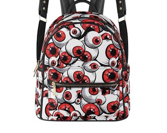 Gothic Backpack PU Leather,Horror Eyeballs Gothic Punk Rocker Backpack,School Backpack,Travel Bag,Wicca Bag,Witch Bag,Emo Backpack