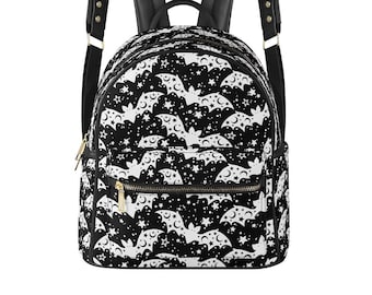 Celestial Backpack PU Leather, Starry Bats Gothic Punk Rocker Backpack, School Backpack, Travel Backpack, Wicca Bag,Witch Bag,Emo Backpack