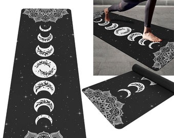 Wicca Yoga Mat,Moon Phases Wiccan Fitness Rubber Mat,Health Goth Yoga Mat, Gothic Mystic Yoga Mat, Namaste Yoga Mat, Chakra Mat, Pilates Mat