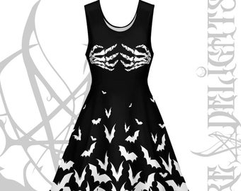 Gothic Skeleton Hands on Chest Dress XS-5XL,Bats Sexy Dress, Goth Punk Rock Dress,Witchy Dress,Gothic Sexy Dress,Emo Dress,Vampire Summer