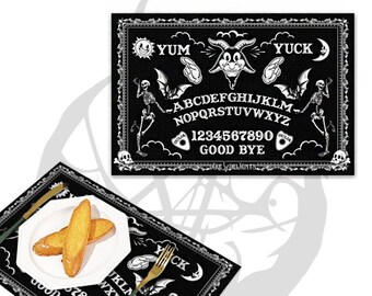 Set de table Ouija Yum Yuck, tapis de table esprit gothique, sets de table gothiques en PVC, tapis de table horreur, set de table gothique, décoration de cuisine gothique