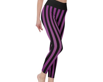 Goth Striped Witch Elastic Leggings, Black Purple Joggers, Oversized Pants, Dual Color Leggings, Punk Rock Witchy Leggings, Halloween Pants