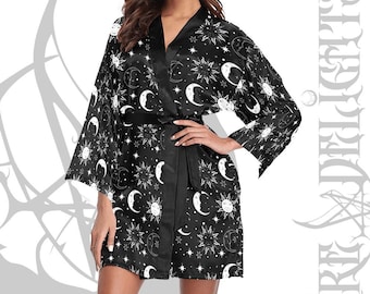 Túnica gótica celestial, kimono de sol y luna, bata de baño, accesorios de baño góticos de bruja de noche estrellada, kimono de bruja, bata de bruja, bata gótica