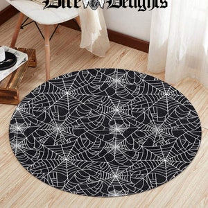 Spiderweb Mat, Black White Goth Spider Web Round Rug,Kawaii Gothcore Carpet, Gothic Witch Decor, Goth Harajuku Round Rug, Witchy Home