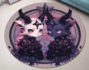 Tapis rond démons, tapis rond monstres anime, tapis rond gothique kawaii, tapis harajuku, déco sorcière gothique, tapis rond gothique harajuku, gothcore