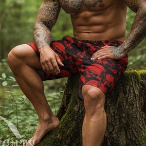 Goth Man Skulls Shorts, Gothic Lightweight Beach Shorts, Gothic Shorts, Gothcore, Punk Shorts, Gothic Man Pants, Gothic Swimwear,Goth Summer