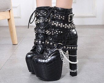 Women Fashion Punk Buckle Strap Lace Up Gothic Block Heels Army Ankle Boot Ske15 Women Fashion Punk Buckle Strap Lace Up Gothic Block Heels Army Ankle Boot Ske15