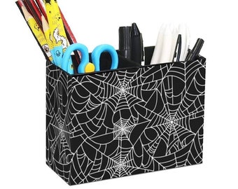 Spiderweb PU Leather Pencil Holder, Two Compartment Desk Storage, Spider Web Pencils Holder, Witch Home Decor, Witchy Goth Home, Halloween
