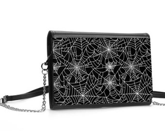 Spinnennetz Elegante Umhängetasche, Gothic Handtasche mit Ketten, PU Dark Gothic Harajuku Handtasche, Witchcraft Goth Tasche, Spinnennetz Umhängetasche,